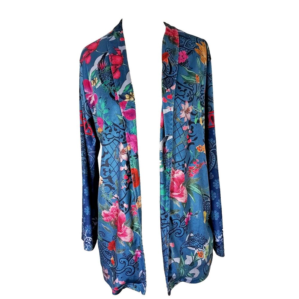 Misslook Velvet Cardigan Sweater Open Front Womens Size XL Floral Long Sleeve